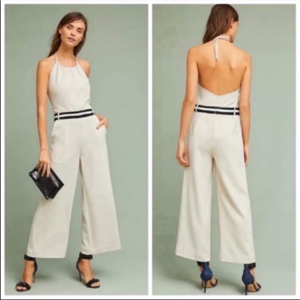 NWT-Anthropologie Sporty Chic Feminine Hepburn-Esque Wide Leg Low Back Jumpsuit